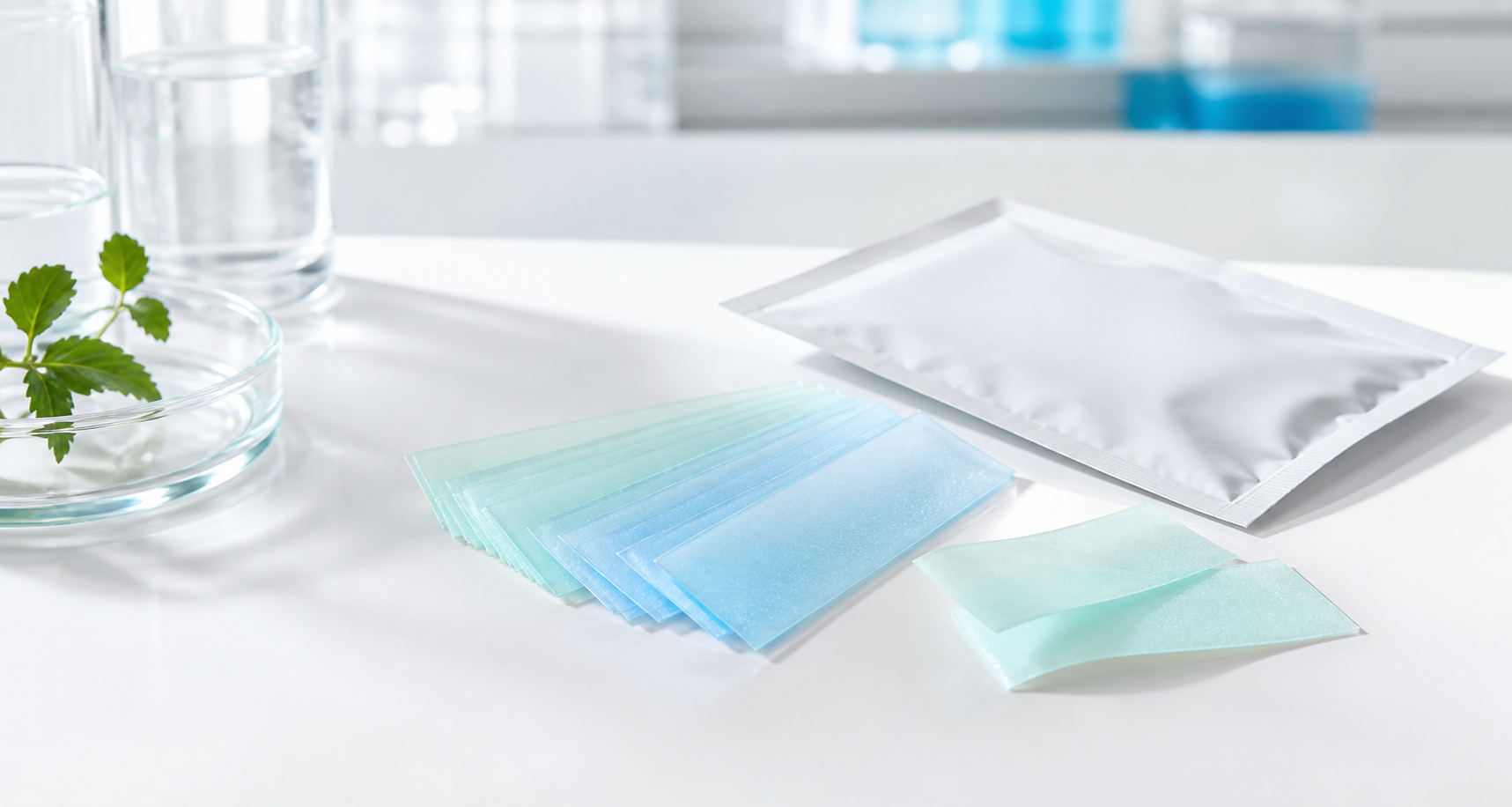Premium oral thin film strips on a clean healthcare surface